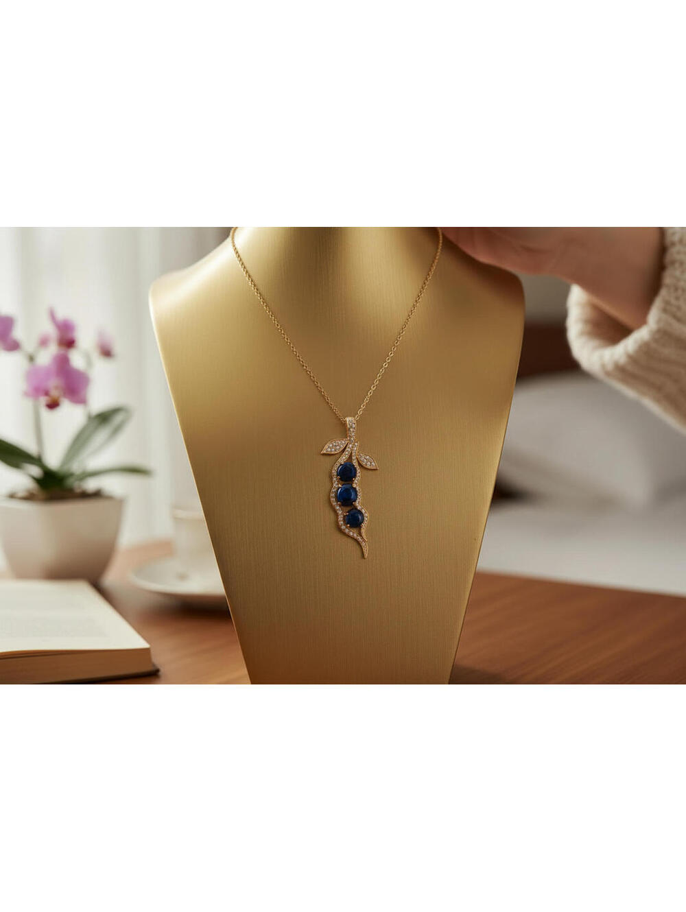 Natural Black Sunstone "Sweet Pea" Necklace in 18K Gold Vermeil
